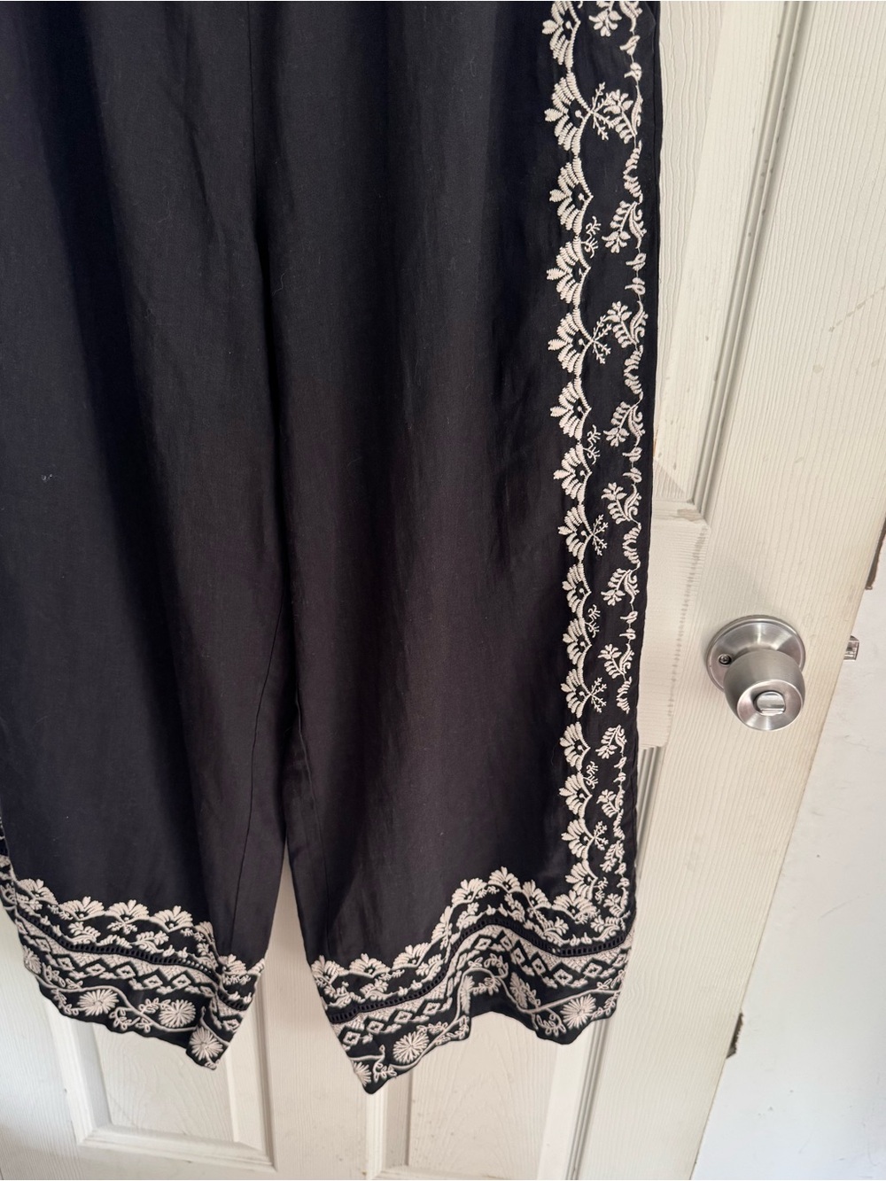 Johnny Was Workshop Pants Womens M Black Embroidered Linen Wide Leg NWT - Picture 6 of 16